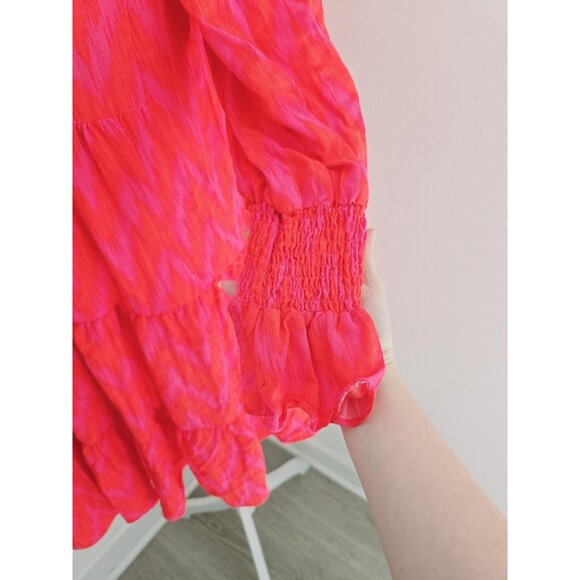 Pomander Place Tuckernuck Pink Ikat Kenzo Chevron V-Neck Mini Swing Dress Large - Picture 6 of 15